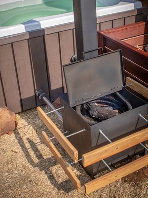 Wood fired hot tub outdoor setting