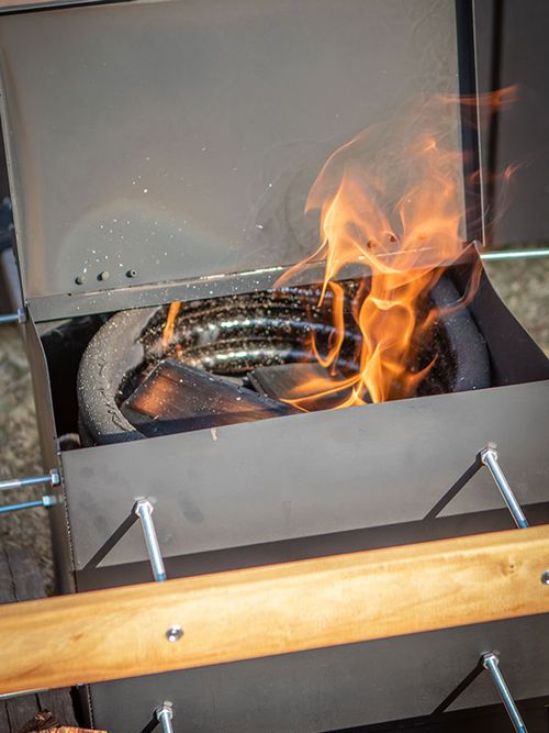 Wood heated hot tub installed on deck